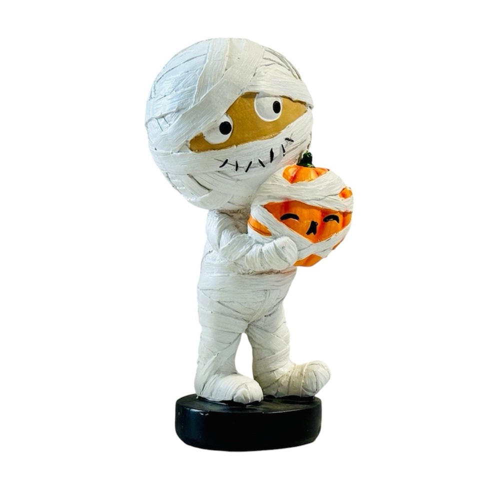 Cynthia Rowley Gus The Mummy Holding Pumpkin Figurine.